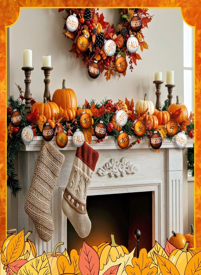 Vertintong 60 Pcs Thanksgiving Balls Ornaments for Tree Orange White Brown Thankful Baubles Hanging Ornaments for Fall Harvest Party Supplies Hanging Decor - Image 5